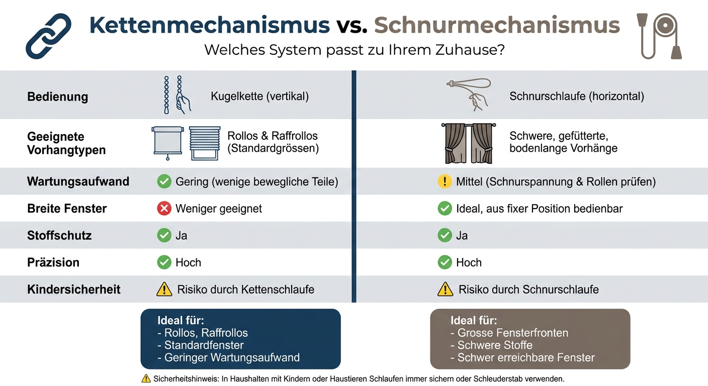 Kettenmechanismus vs. Schnurmechanismus: Der grosse Vergleich