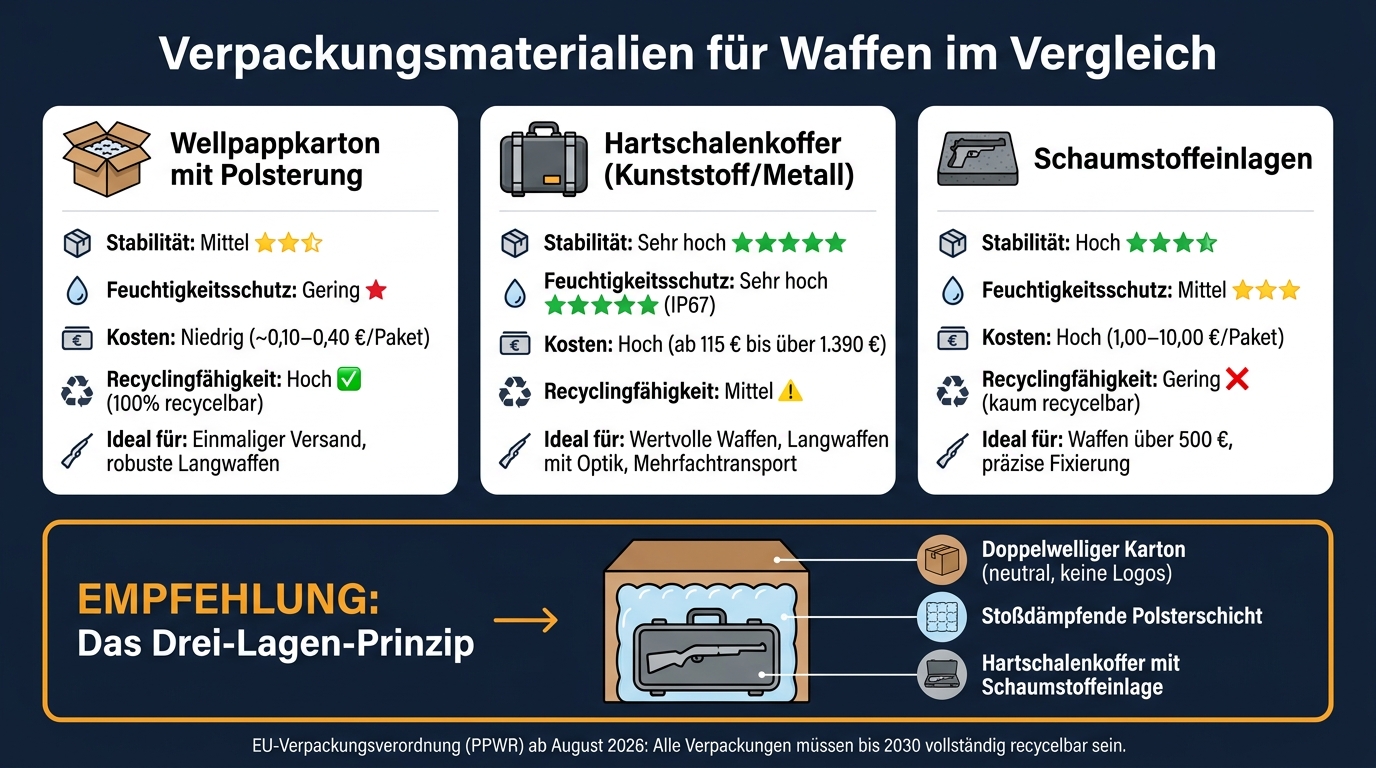 Packaging materials for firearms in comparison