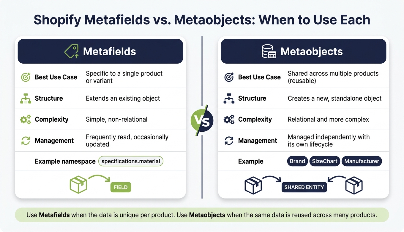 Shopify Metafields vs. Metaobjects: When to Use Each