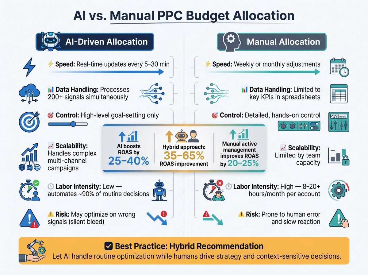 AI vs. Manual PPC Budget Allocation: Key Differences at a Glance