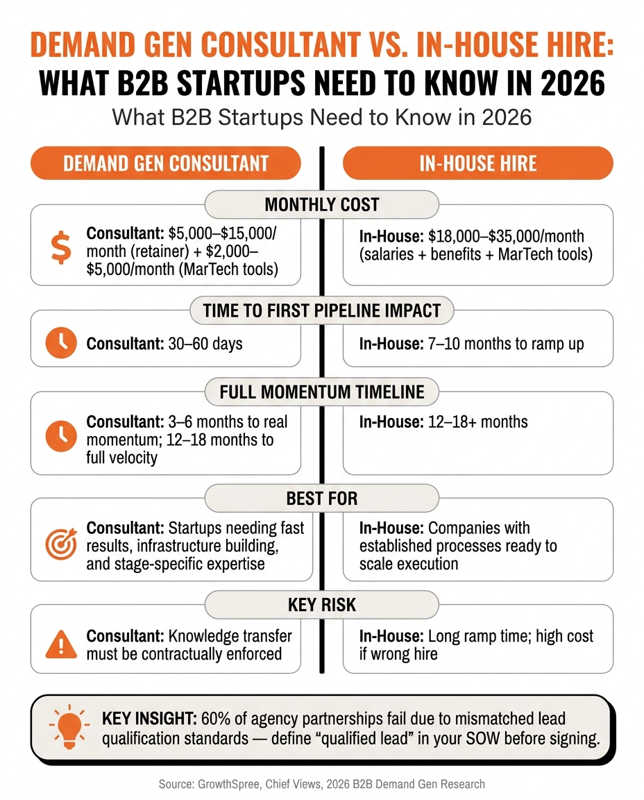 Demand Gen Consultant vs. In-House Hire: Cost, Speed & ROI for B2B Startups (2026)