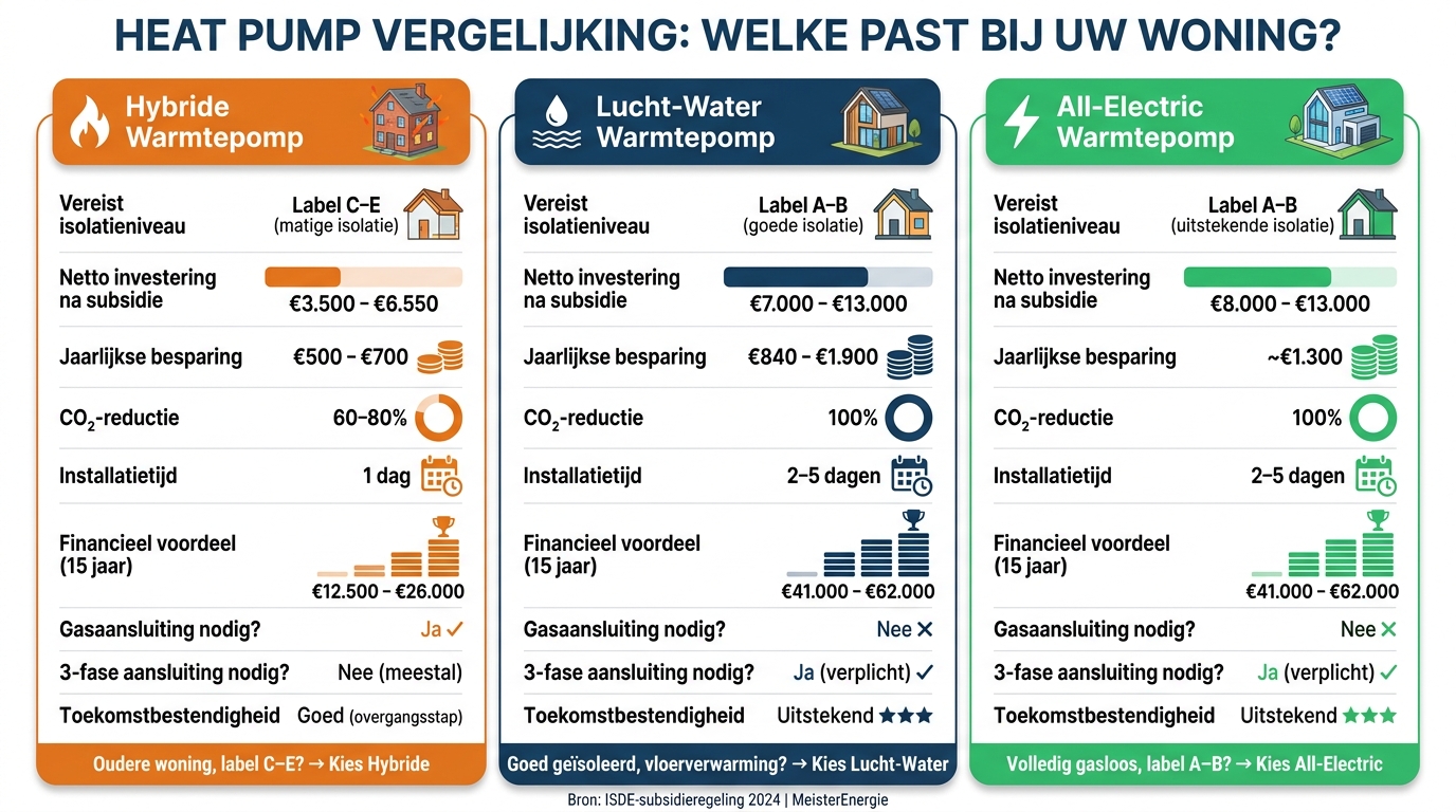 Warmtepomp Vergelijking 2024: Hybride vs Lucht-Water vs All-Electric