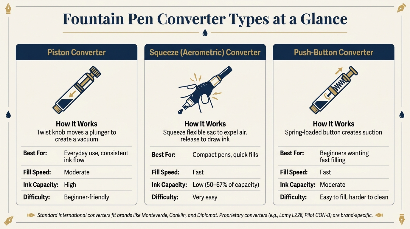 Fountain Pen Converter Types: Piston vs Squeeze vs Push-Button