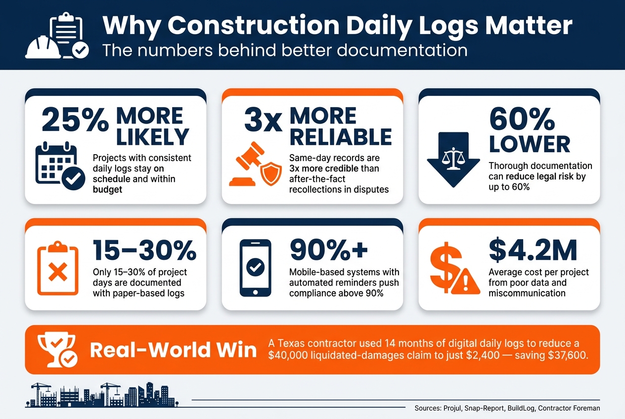 Construction Daily Logs: Key Stats & Benefits at a Glance