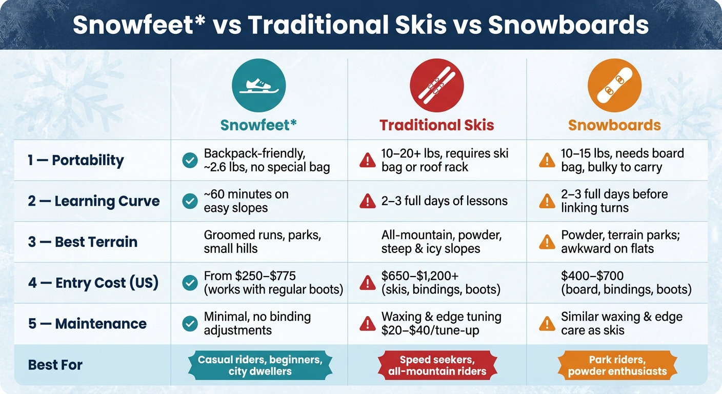 Snowfeet vs Skis vs Snowboards: Which Is Right for You?