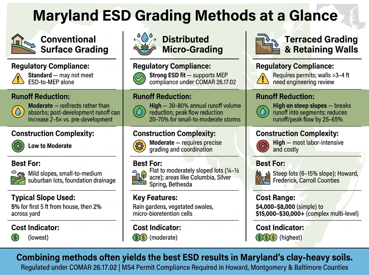 Maryland ESD Grading Methods Compared: Compliance, Runoff & Cost