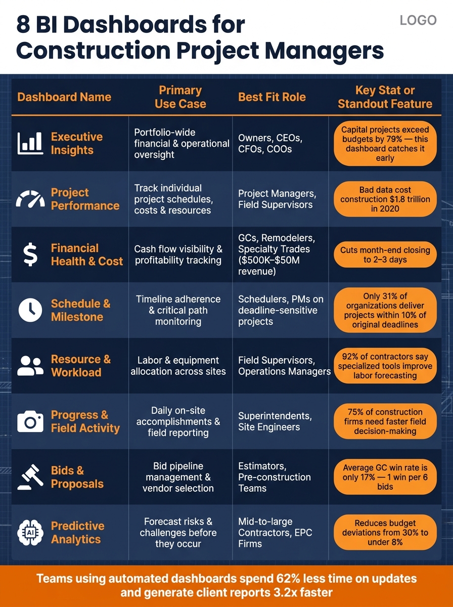 8 BI Dashboards for Construction Project Managers: At-a-Glance Comparison