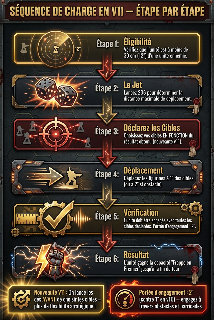 Séquence de Charge Warhammer 40K v11 : 6 Étapes Clés