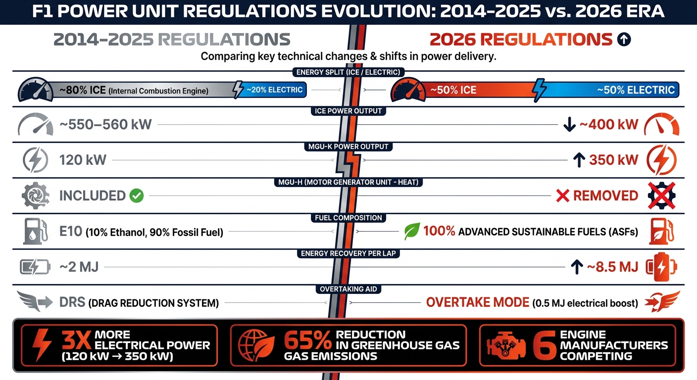 F1 Power Units: 2014–2025 vs 2026 Regulations Compared