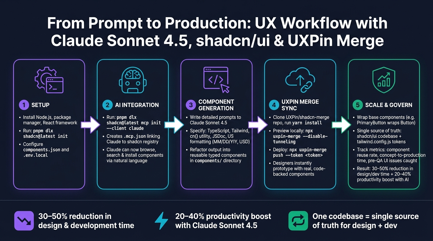 Claude Sonnet 4.5 + shadcn/ui + UXPin Merge: Design-to-Dev Workflow