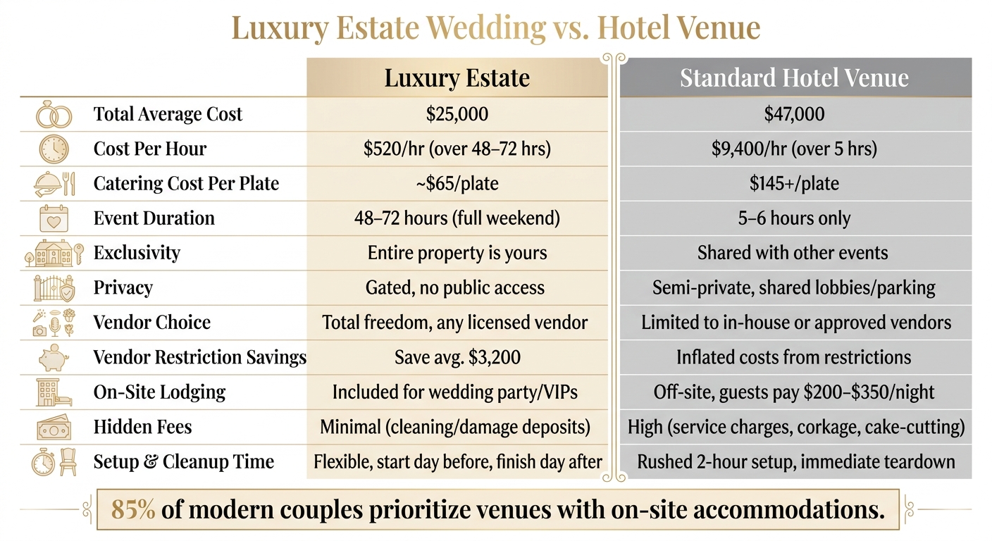 Luxury Estate Wedding vs. Hotel Venue: Cost, Time & Experience Compared