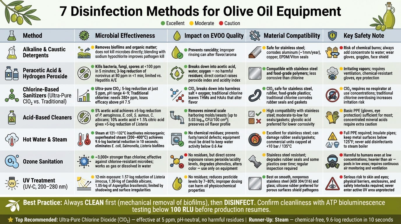 7 Disinfection Methods for Olive Oil Equipment: Comparison Guide
