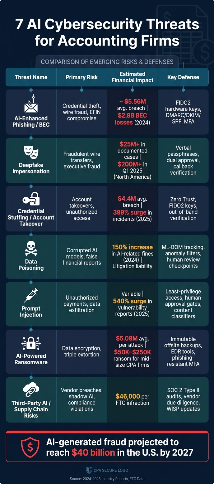 7 AI Cybersecurity Threats for Accounting Firms: Risks, Costs & Defenses