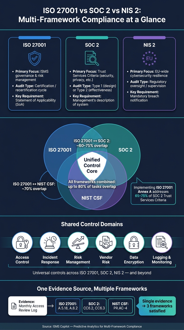ISO 27001 vs SOC 2 vs NIS 2: Multi-Framework Compliance Overlap
