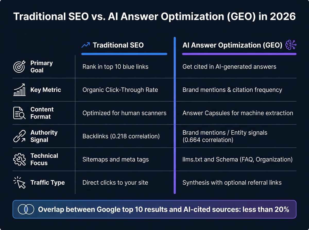 Traditional SEO vs. AI Answer Optimization: Key Differences in 2026
