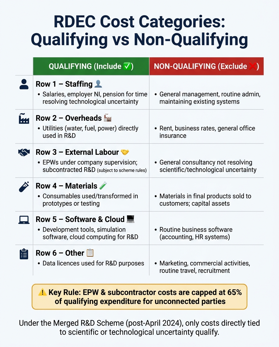 RDEC Qualifying vs Non-Qualifying Costs: Quick Reference Guide