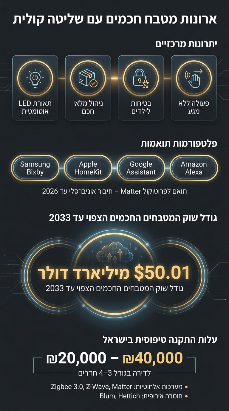 ארונות מטבח חכמים עם שליטה קולית – יתרונות, טכנולוגיות ועלויות