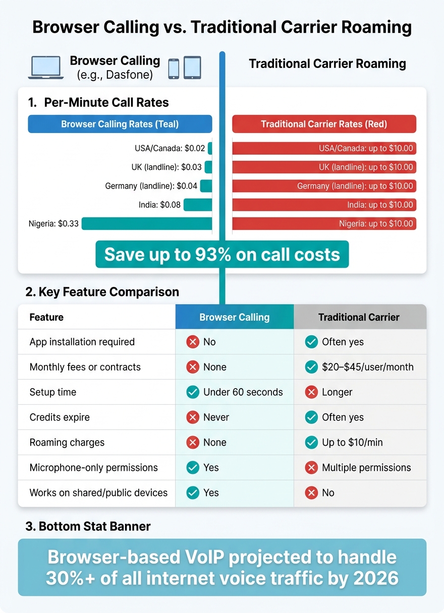 Browser Calling vs. Traditional Carrier Roaming: Cost & Feature Comparison
