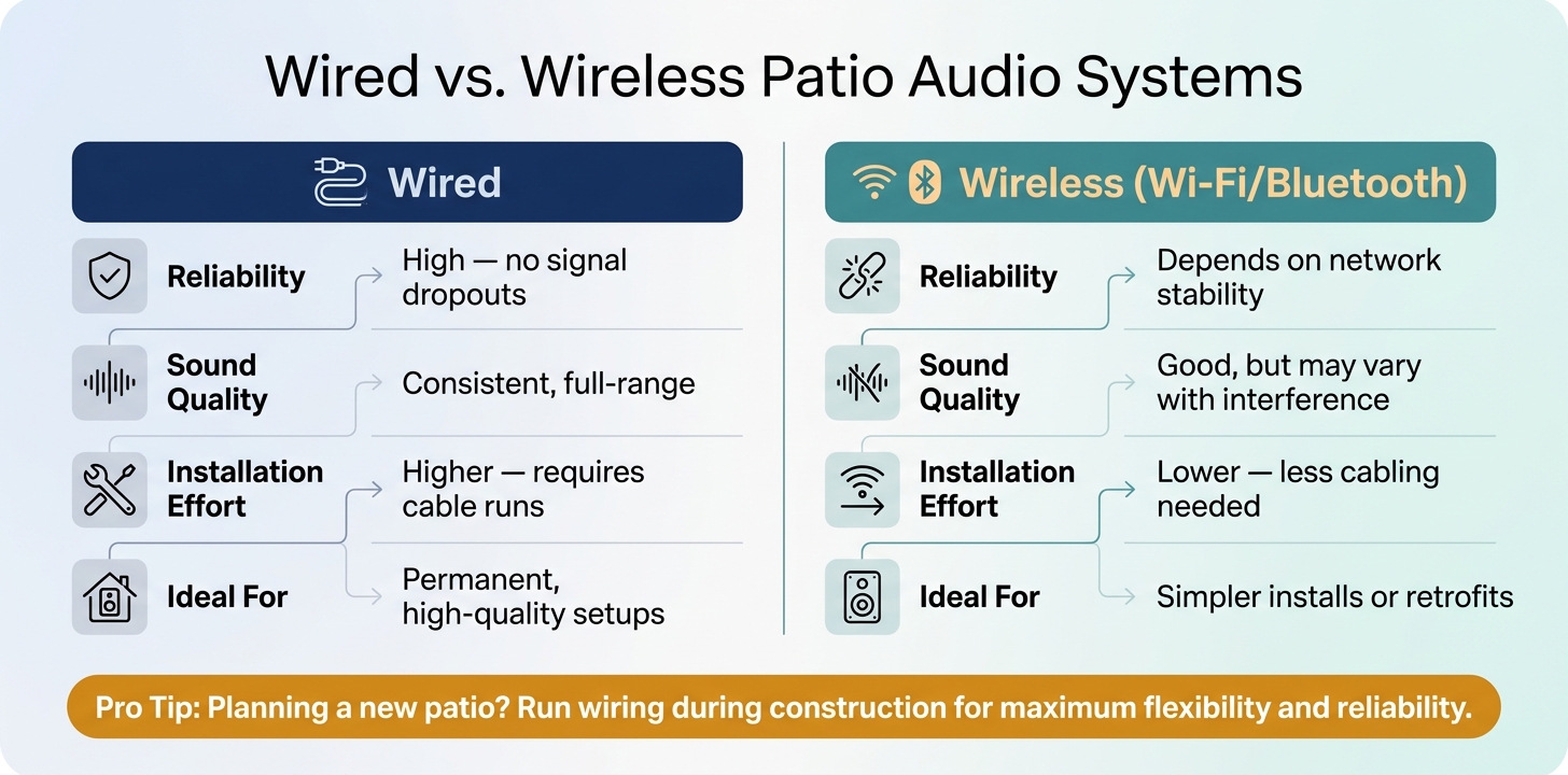 Wired vs. Wireless Patio Audio Systems: Key Differences