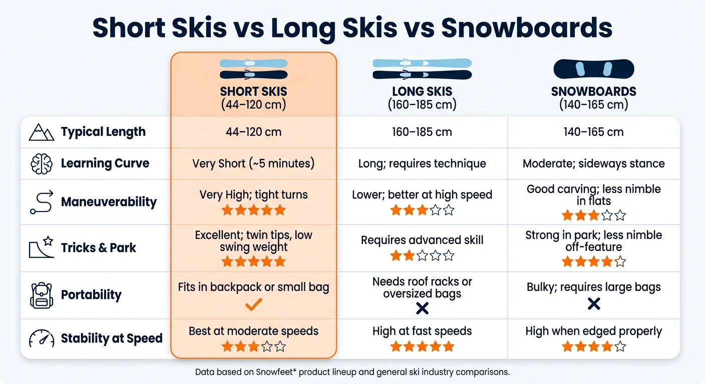 Short Skis vs Long Skis vs Snowboards: Which Is Right for You?
