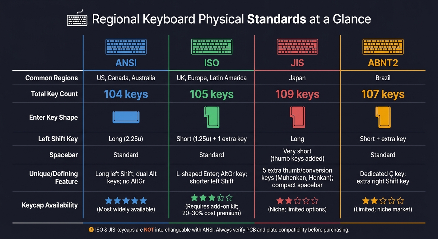 ANSI vs ISO vs JIS vs ABNT2: Regional Keyboard Standards Compared