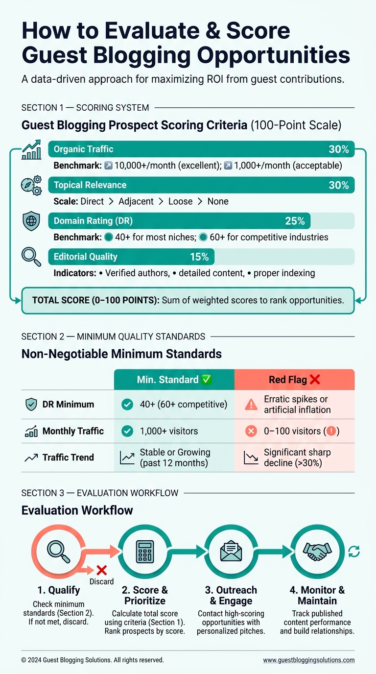 How to Evaluate Guest Blogging Opportunities: Scoring Criteria & Red Flags