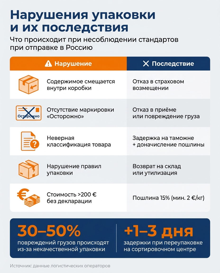Последствия нарушений стандартов упаковки при международной доставке