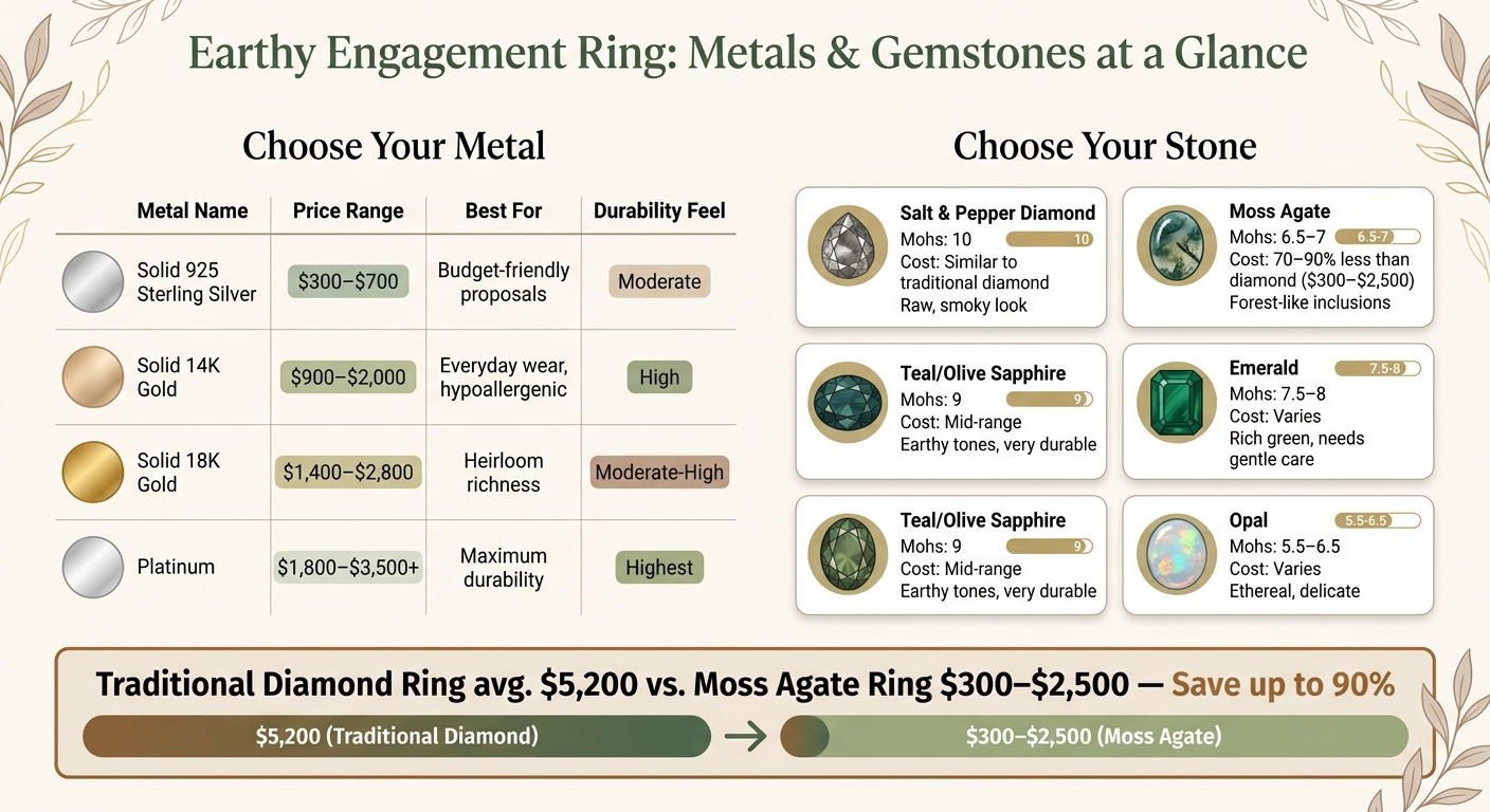 Earthy Engagement Ring Metals & Gemstones: Cost, Durability & Style Guide