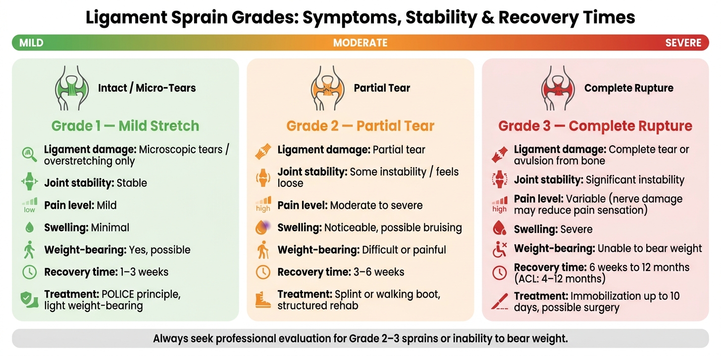 Ligament Sprain Grades: Symptoms, Stability & Recovery Times