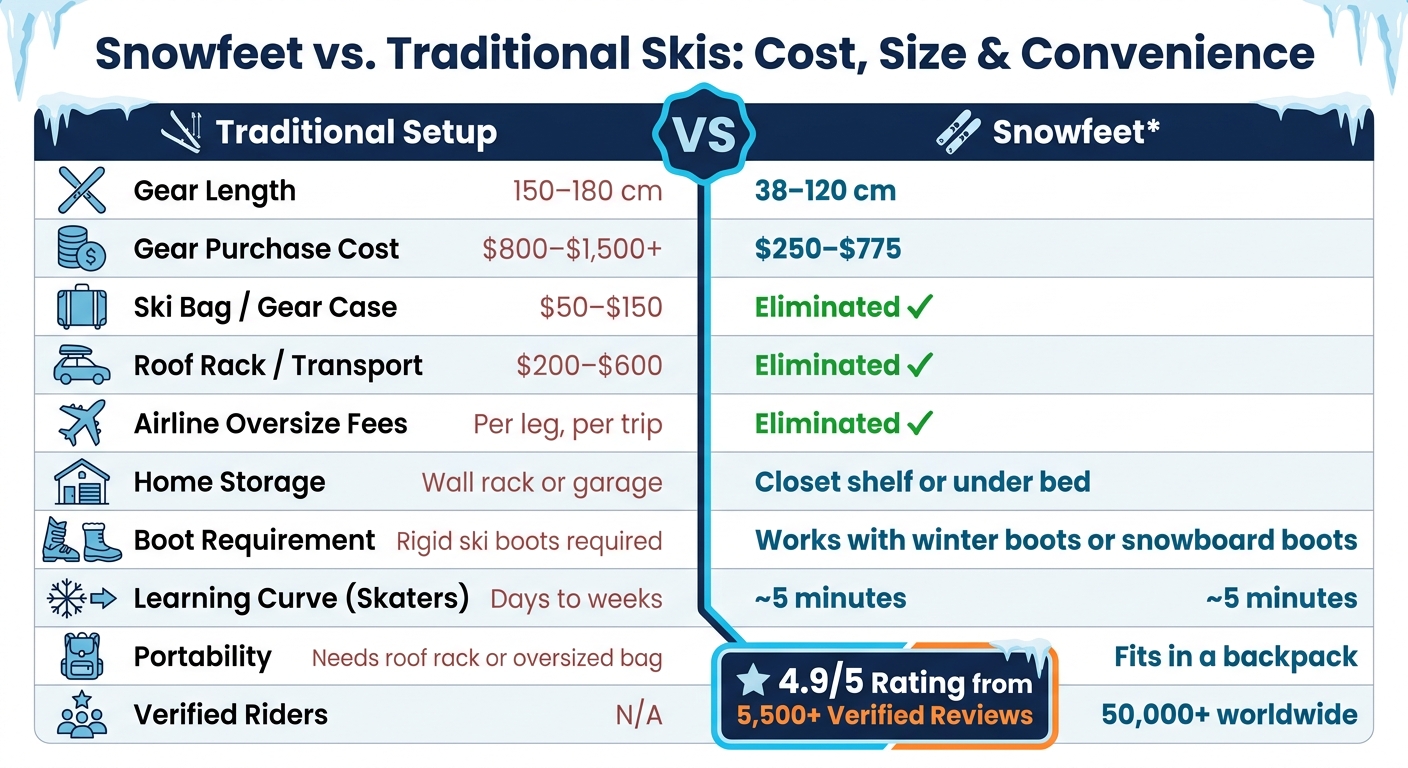 Snowfeet vs Traditional Skis: Cost, Size & Convenience Compared