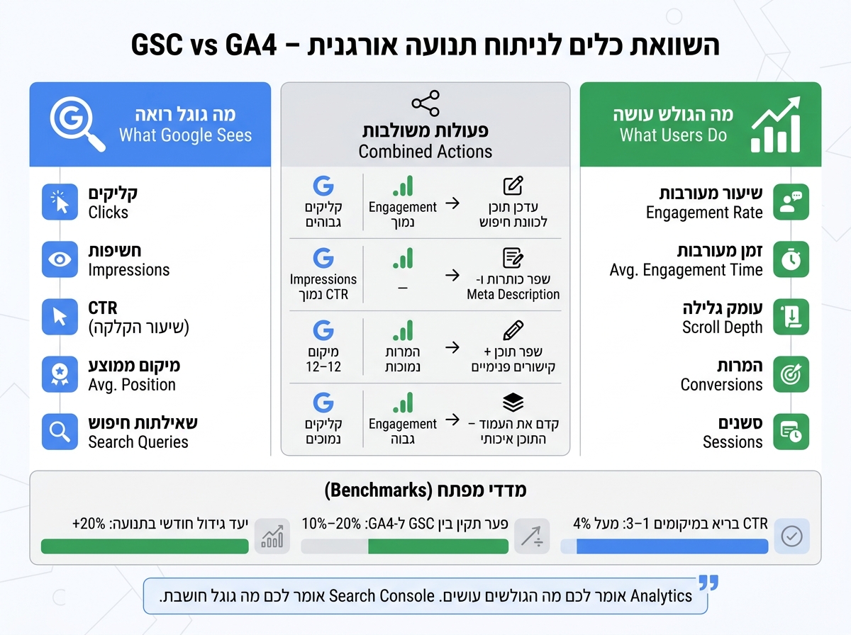 GSC vs GA4: השוואת כלים לניתוח תנועה אורגנית