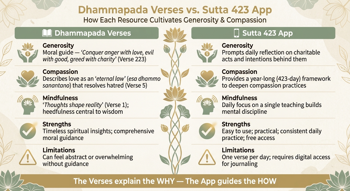 Dhammapada Verses vs. Sutta 423 App: A Side-by-Side Comparison
