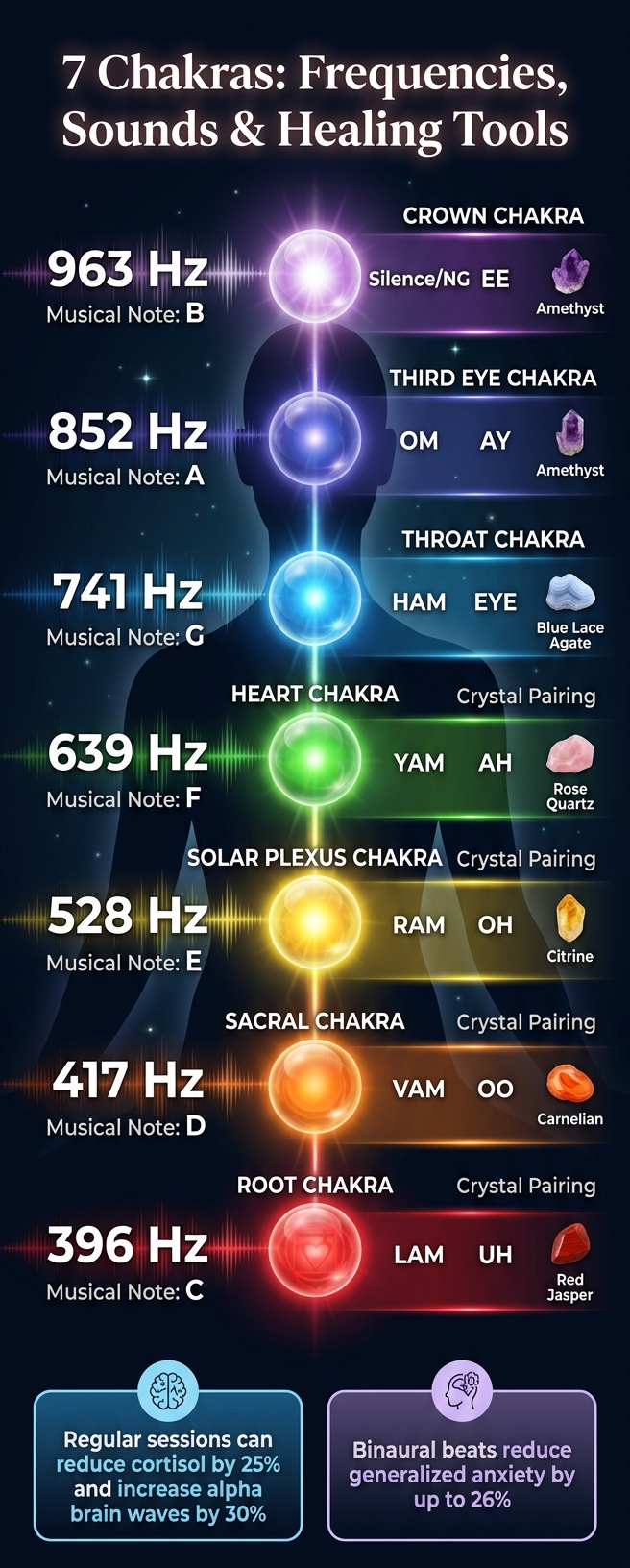 7 Chakras: Frequencies, Sounds & Healing Tools Guide