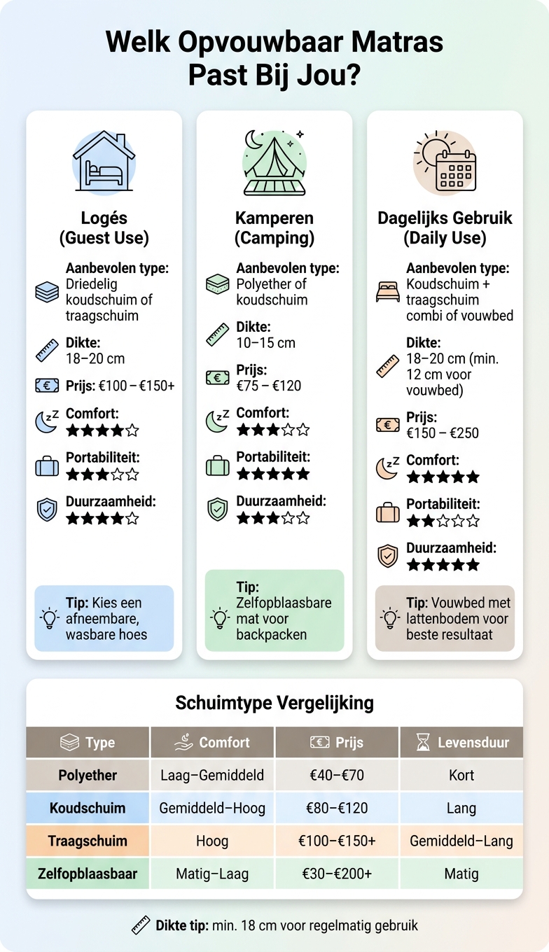 Opvouwbaar Matras Vergelijking: Logés, Kamperen & Dagelijks Gebruik