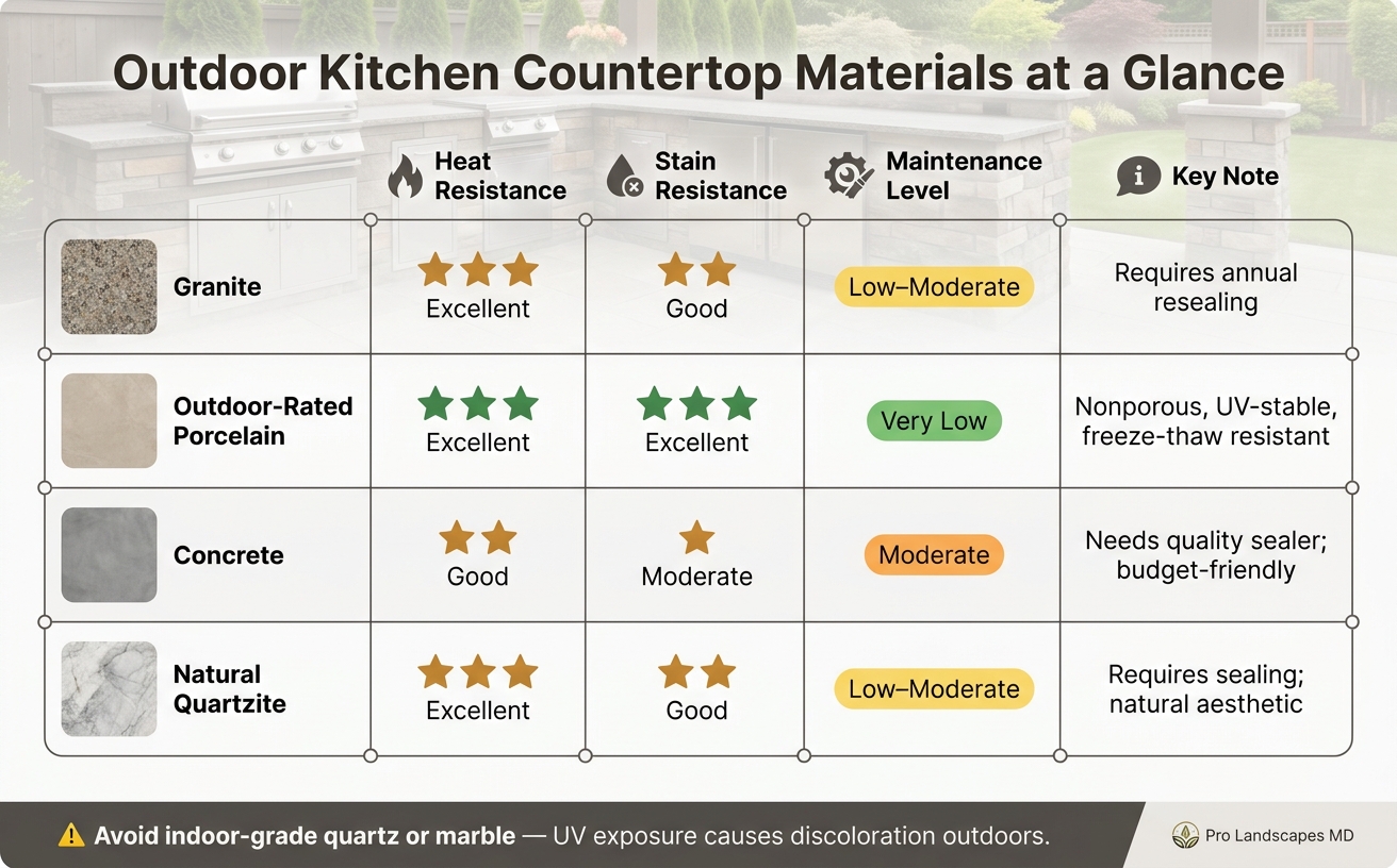 Outdoor Kitchen Countertop Materials Compared: Heat, Stain & Maintenance