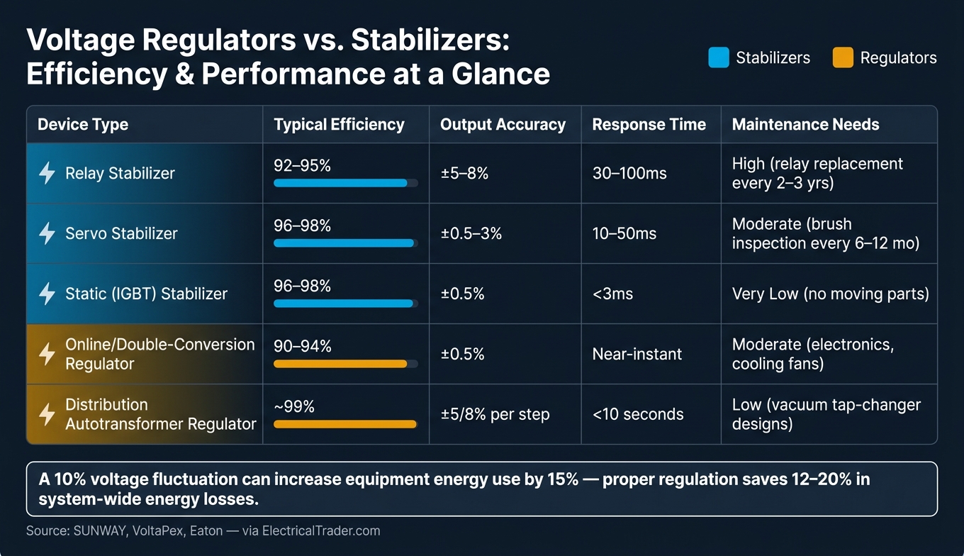 Voltage Regulators vs. Stabilizers: Efficiency & Performance Comparison