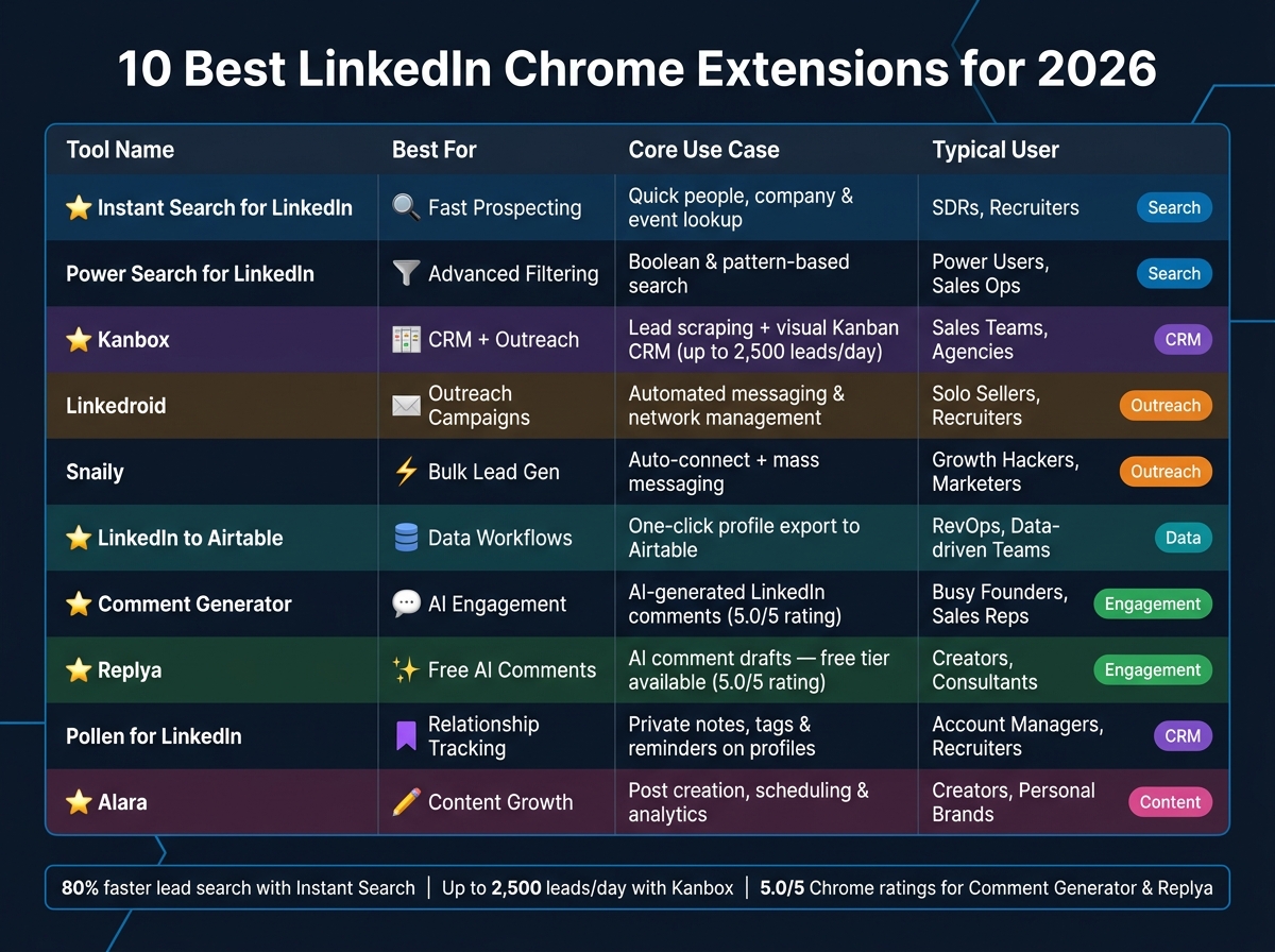 10 Best LinkedIn Chrome Extensions for 2026: Side-by-Side Comparison