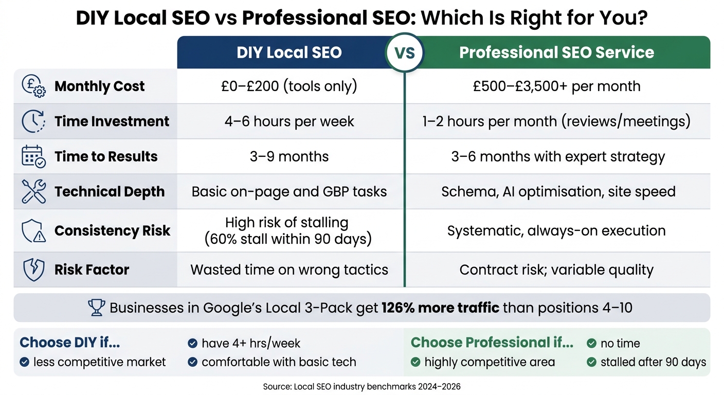 DIY Local SEO vs Professional SEO: Cost, Time & Results Compared