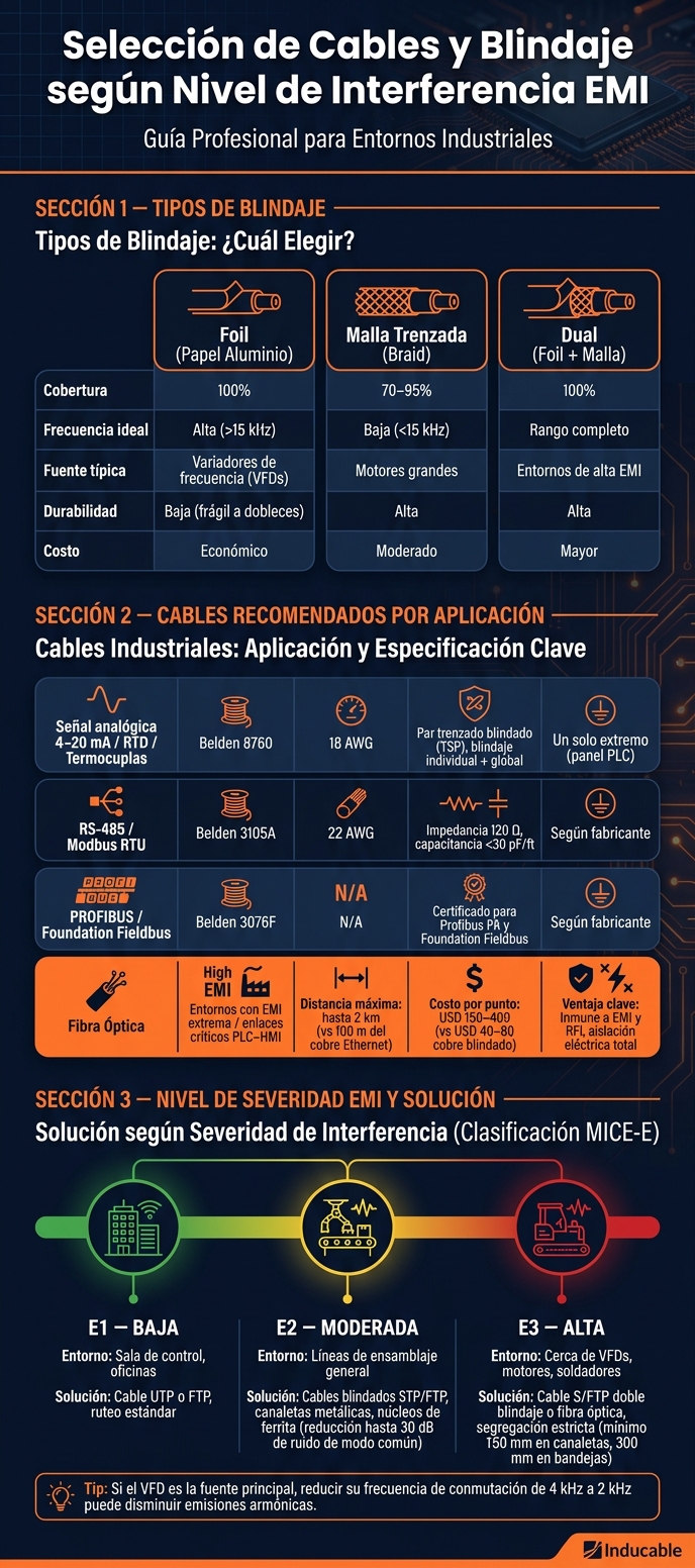 Guía de Cables Industriales: Blindaje y Aplicaciones según Nivel de Interferencia EMI
