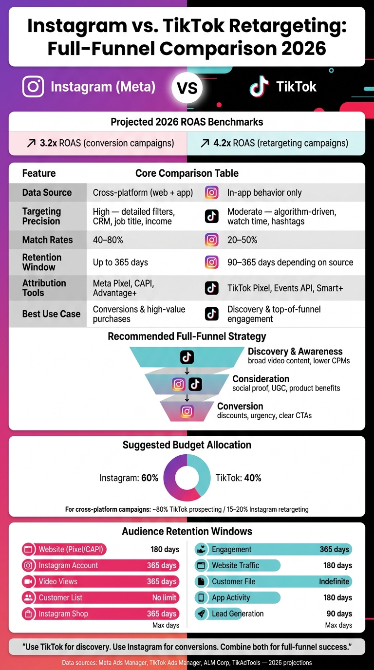 Instagram vs. TikTok Retargeting: Full-Funnel Comparison 2026