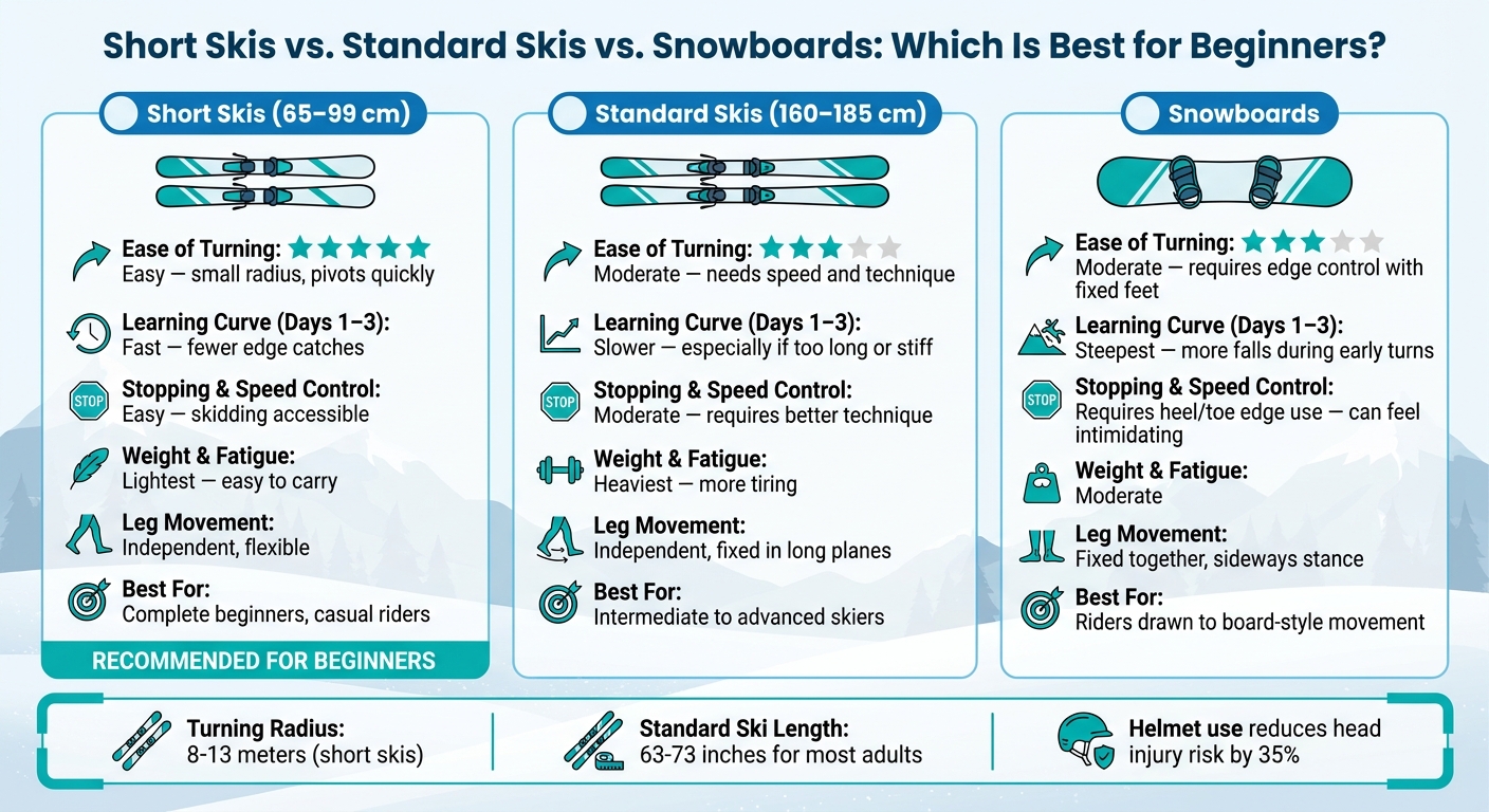 Short Skis vs. Standard Skis vs. Snowboards: Beginner's Guide