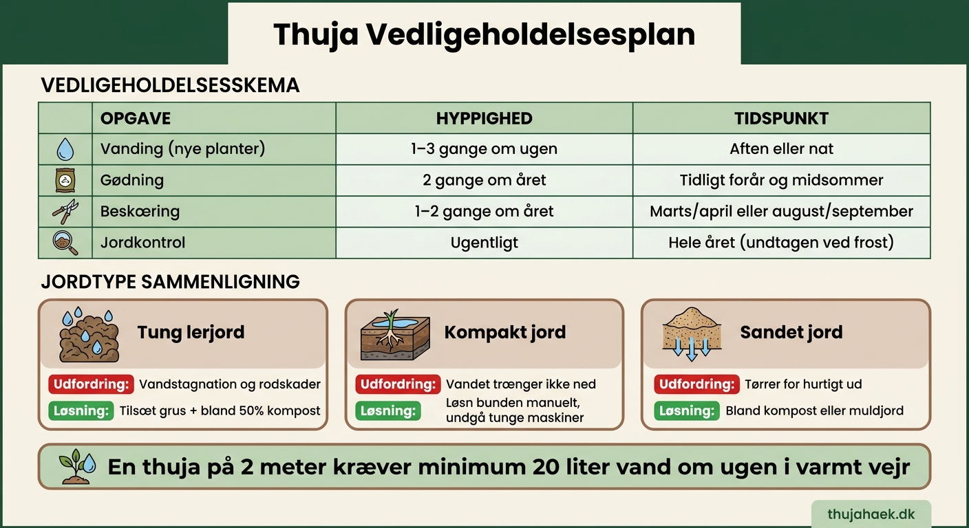 Thuja Vedligeholdelsesplan: Vanding, Gødning & Beskæring