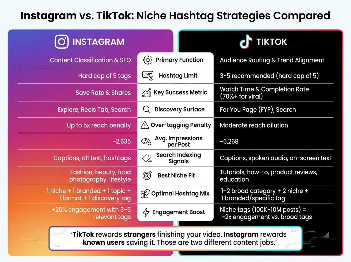 Instagram vs. TikTok Niche Hashtag Strategy: Side-by-Side Comparison