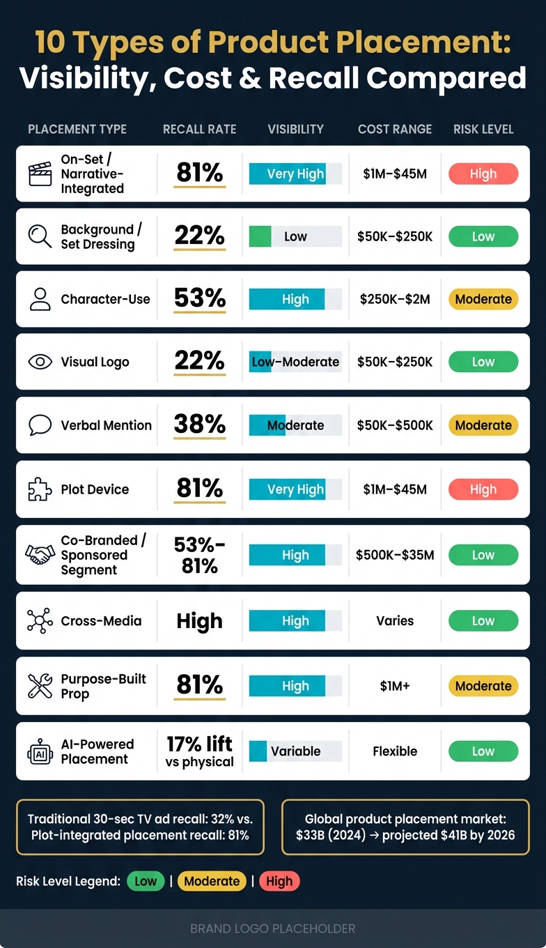 10 Types of Product Placement: Visibility, Cost & Recall Compared