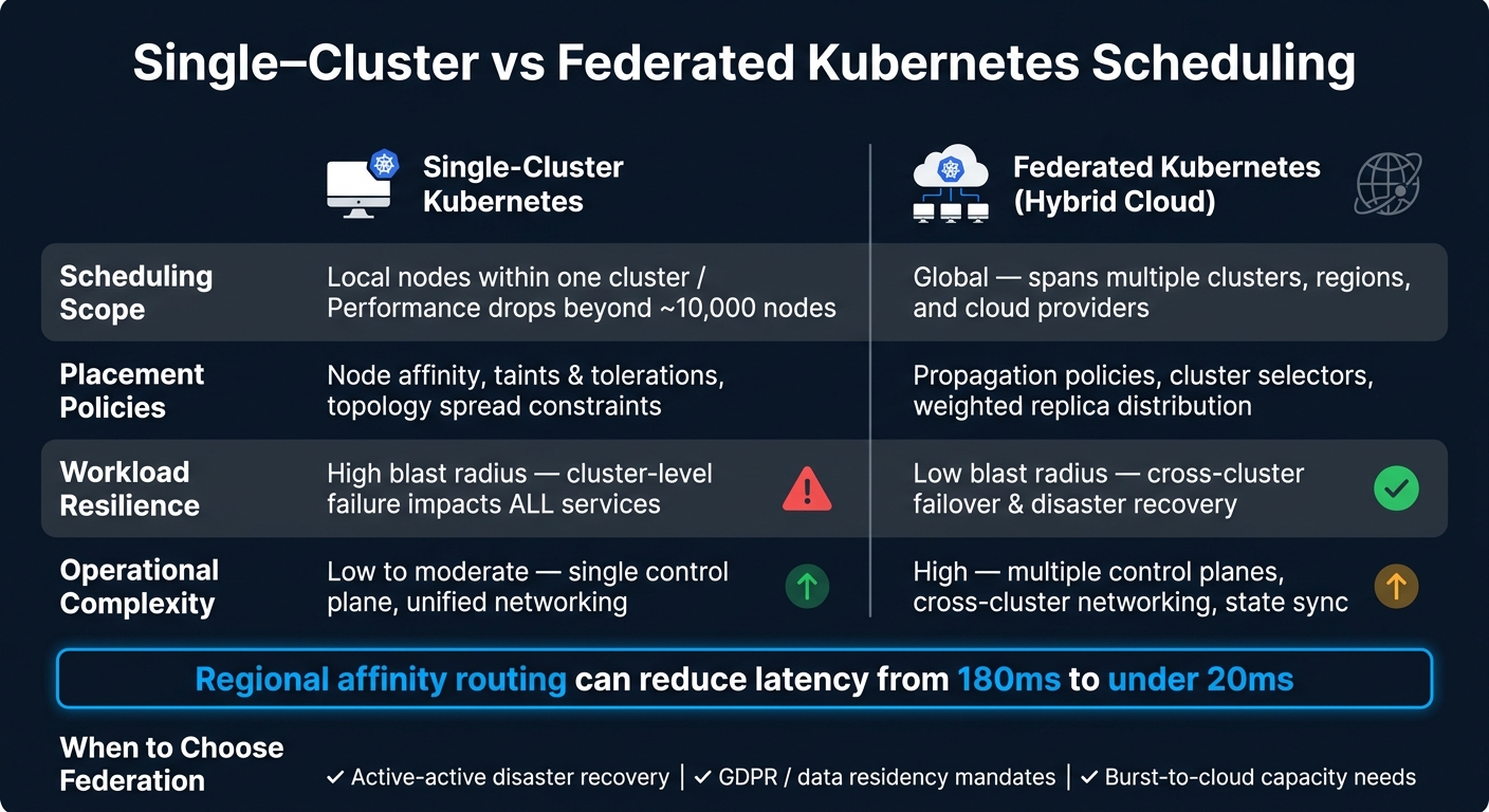 Single-Cluster vs Federated Kubernetes: Hybrid Cloud Scheduling Compared