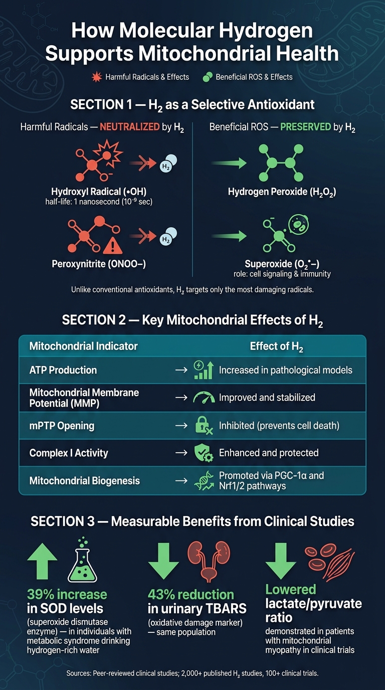 Molecular Hydrogen vs. Oxidative Stress: Key Effects on Mitochondrial Health