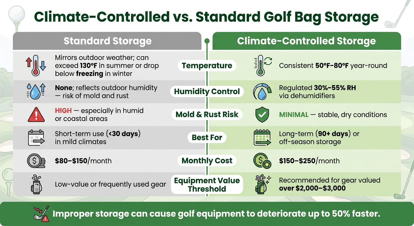 Climate-Controlled vs. Standard Golf Bag Storage: Key Differences