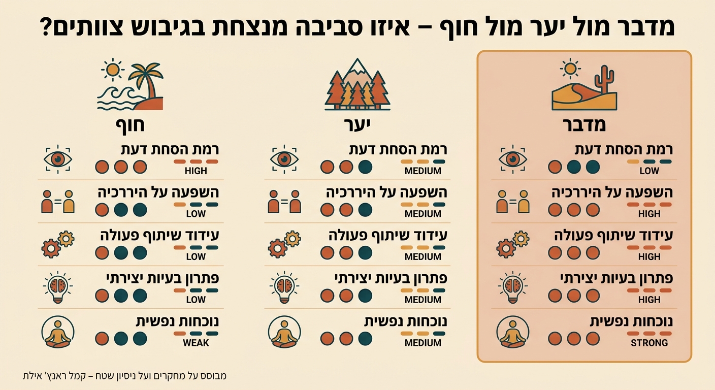 מדבר vs. יער vs. חוף: השוואת סביבות לגיבוש צוותים
