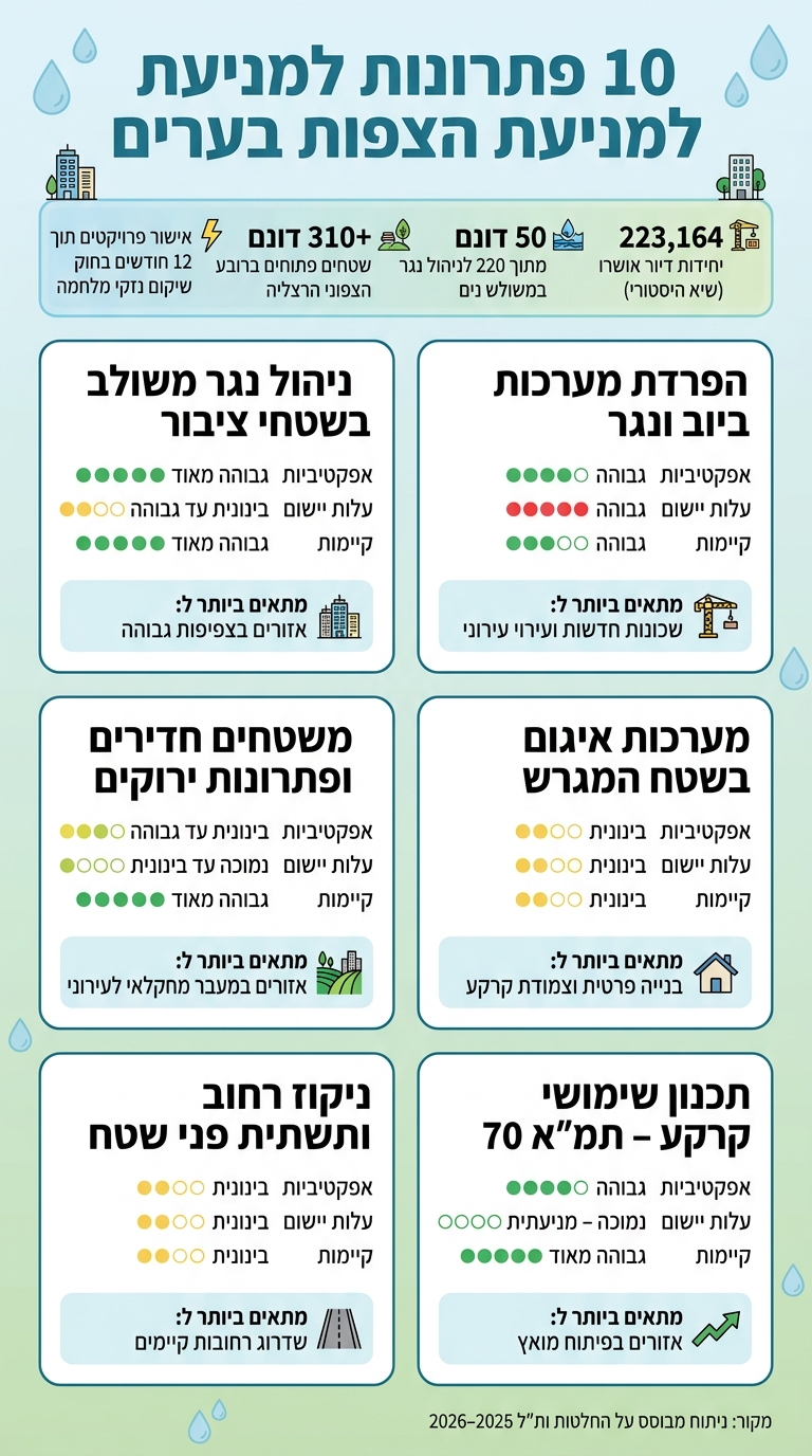 10 פתרונות למניעת הצפות בערים – השוואת אפקטיביות, עלות וקיימות