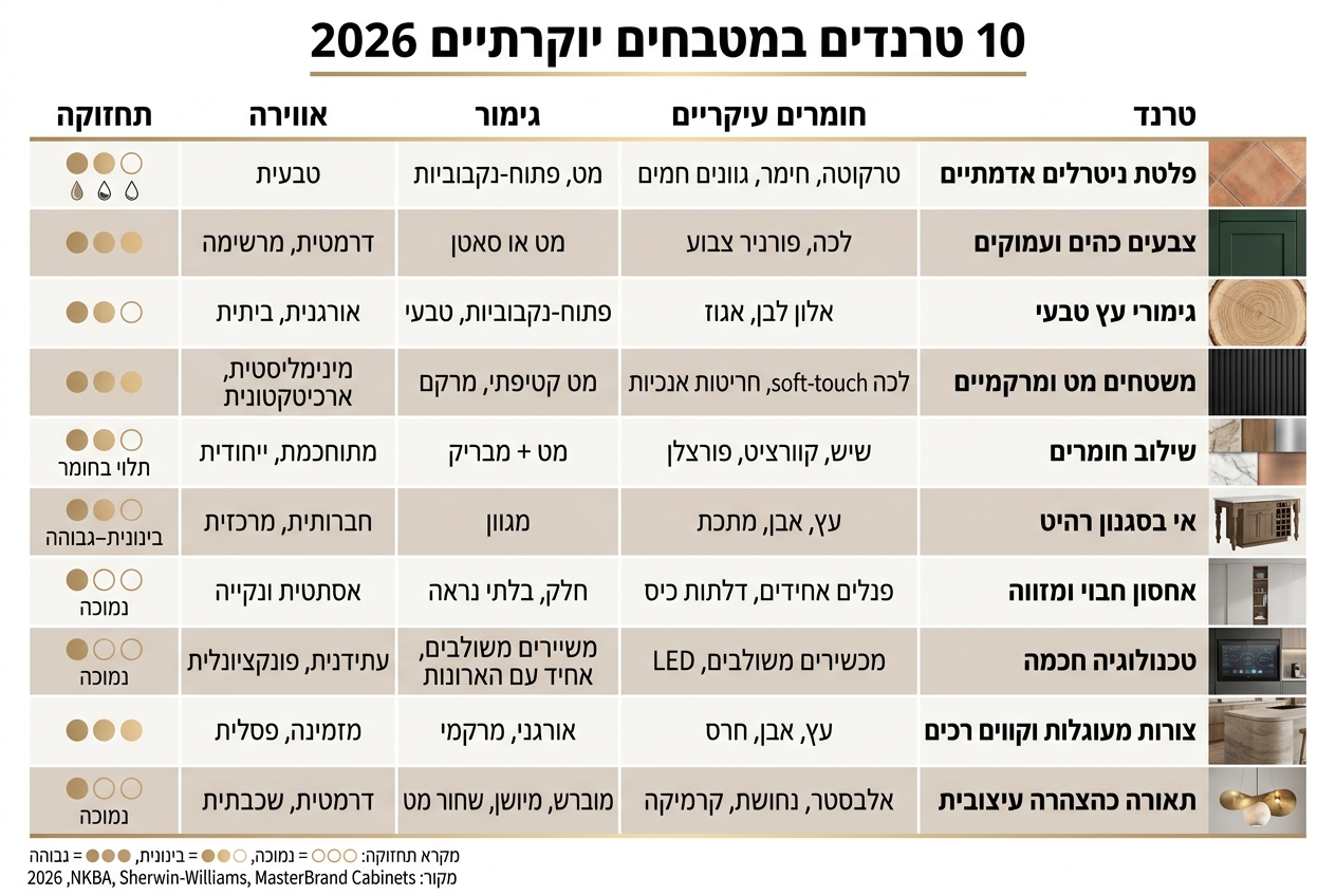 10 טרנדים במטבחים יוקרתיים 2026: השוואת חומרים, גימורים ותחזוקה